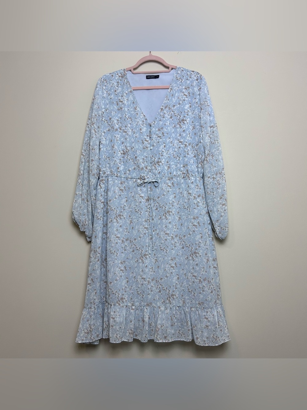 Mikarose The Clover Midi Dress Blue & Cream Flowers Cottagecore Boho Women’s L